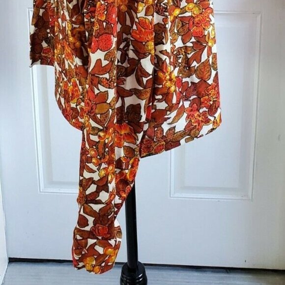 Vintage Fall Autumn Floral Orange High Neck Dolan Sleeves Top M Hunters Run NWT - Picture 6 of 10